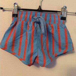 Minnow Blue and Red Striped Swim Trunks